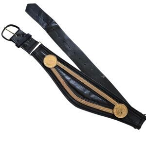 Vintage RJ Graziano Gold Chain Medallion Coins Braided Belt Retro 80s Fire